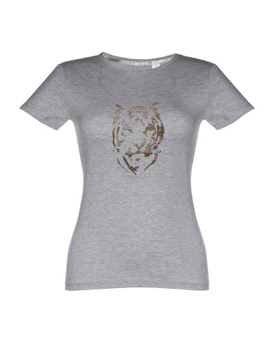 t-shirt donna serigrafata a mano, con stampa tigre glitterato.